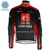 Fietskleding (Fietsshirt Lange Mouw + Lange Koersbroek) Caisse d`Epargne Winter Thermal Fleece - Rood Zwart Wit